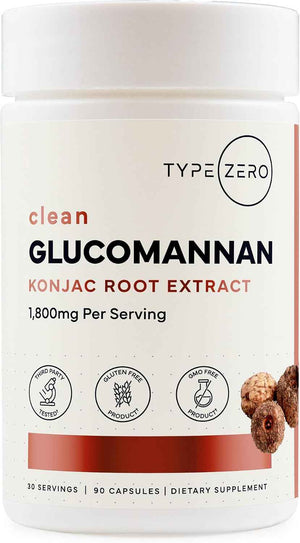 Type Zero Clean Glucomannan Konjac Root Extract (1,800mg) 90 Capsules - Gluten-Free, GMO-Free, 30 Servings