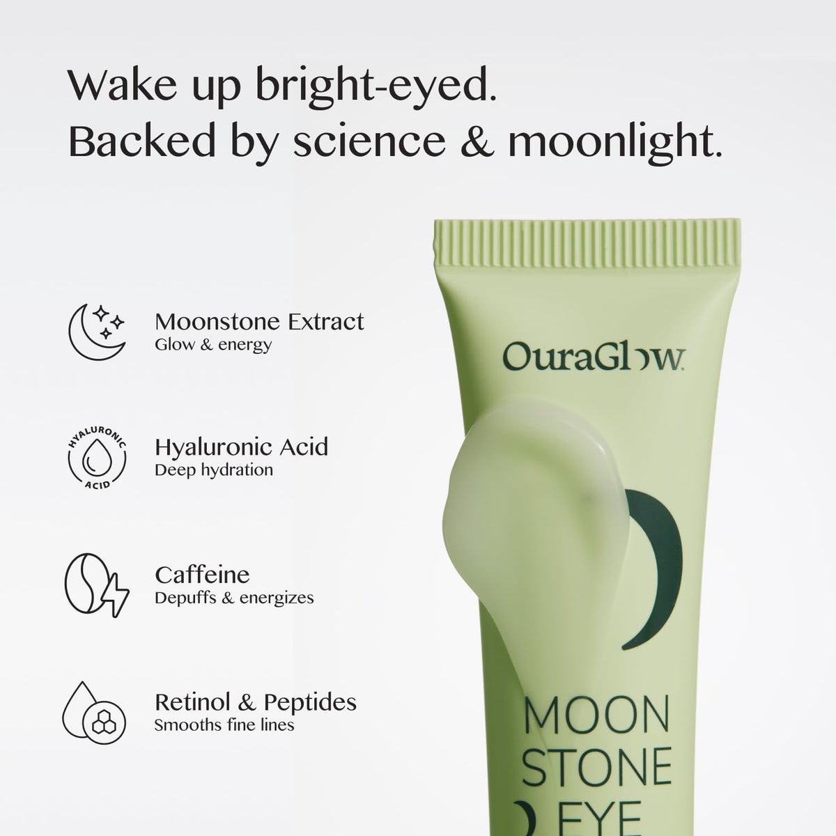 OURAGLOW Caffeine Eye Cream with Cooling Tip & Moonstone - Under Eye Cream for Dark Circles, Puffiness & Wrinkles - Retinol & Peptides (Fragrance-Free)