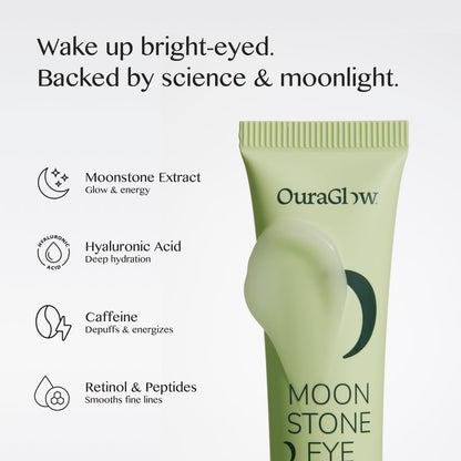 OURAGLOW Caffeine Eye Cream with Cooling Tip & Moonstone - Under Eye Cream for Dark Circles, Puffiness & Wrinkles - Retinol & Peptides (Fragrance-Free)