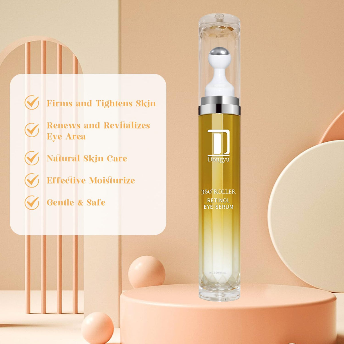 Dongyu Retinol Eye Serum 360° Roller – Anti-Aging Treatment with Massage Ball for Dark Circles, Puffiness & Wrinkles