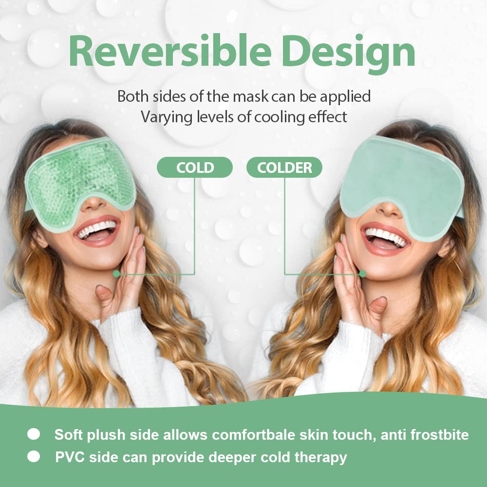 NEWGO Cooling Eye Mask Cold Ice Pack – Puffy Eyes, Dark Circles, Headache & Stress Relief (Blue/Green 2 Pack)