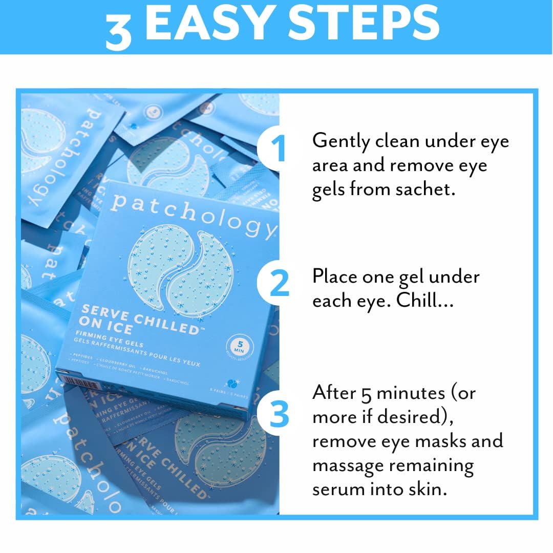 Patchology Iced Cooling Under Eye Mask Patches – Peptides, Cloudberry Oil & Bakuchiol – Firming Hydrating Eye Gels for Fine Lines, Puffiness & Dark Circles – 5 Pairs