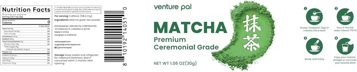 Ceremonial Grade Matcha Green Tea Powder, First Harvest, Shade Grown, 30g - 100% Pure Matcha Powder Ceremonial Grade, w/ No Additives, Unsweetened, Vegan, Gluten-Free, Smooth Flavor for Tea and Lattes