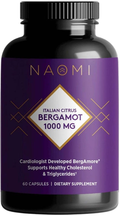 NAOMI Italian Citrus Bergamot 1000mg Extra Strength - Supports Healthy Cholesterol & Triglyceride Levels Already in Normal Range - Patented BergAmore Extract, 7 Key Polyphenols, 30-Day Supply
