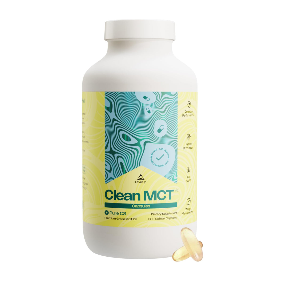 LevelUp Clean MCT Oil Capsules, 100% C8 Caprylic Acid, Keto, 280 Count