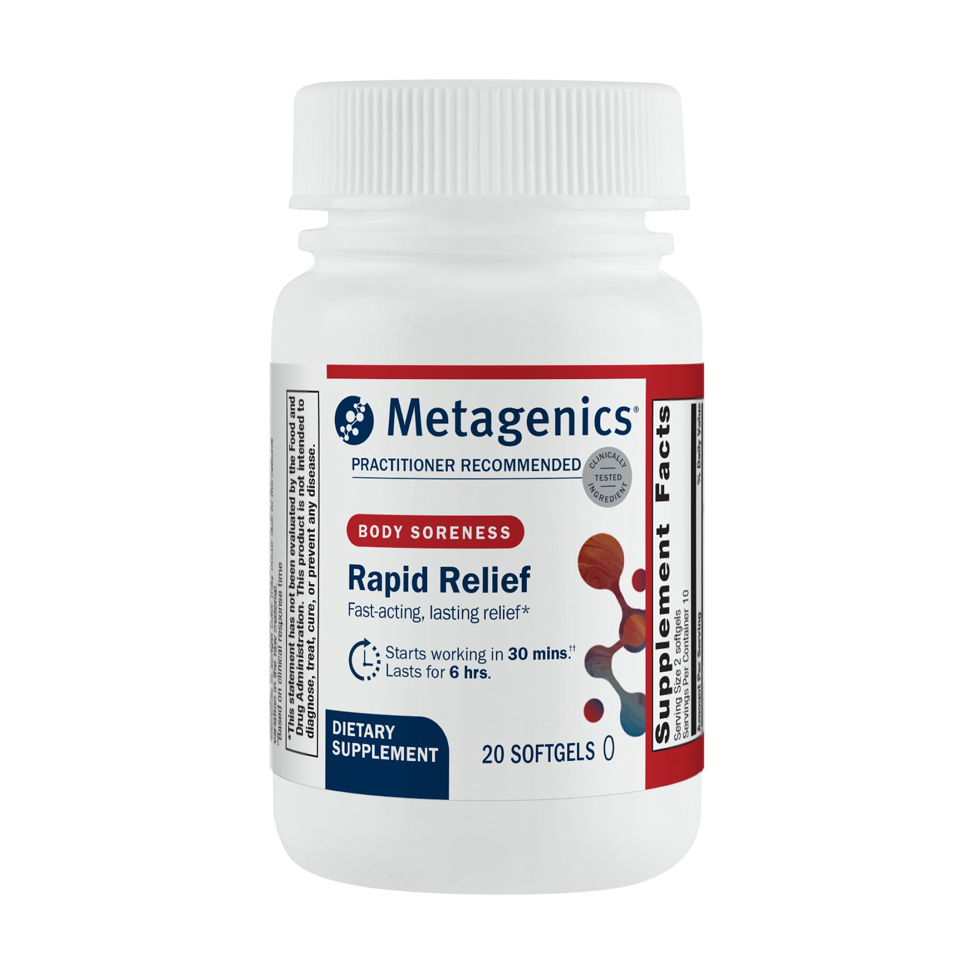 Metagenics Rapid Relief - Herbal Softgel with Turmeric & Boswellia - Supports Fast Relief for Muscle, Back & Joint Discomfort* - Drug-Free, Non-GMO, Gluten-Free - GMP Certified Facility - 20 Softgels