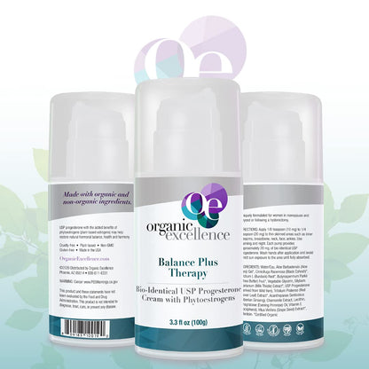 Organic Excellence Balance Plus Therapy Bio-Identical Progesterone Cream with Phytoestrogens - 3 oz