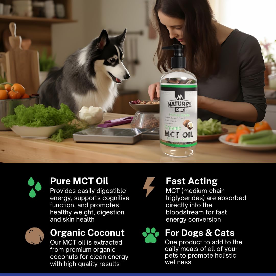 Nature's Diet Organic MCT Oil for Dogs and Cats, 32 oz (907g), Human Grade, Pure C8 and C10 MCTs from Organic Coconuts