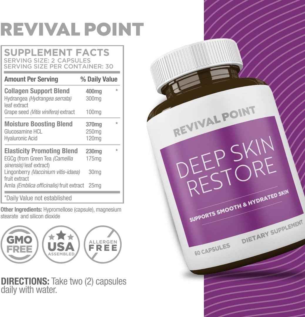 Deep Skin Restore- Advanced Dermal Repair Complex to Boost Firmness, Hydration, & Elasticity– Vegan Collagen Builder & Skin Supplement with 6 - 60 Capsules