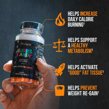 ALPHA LION Gains Candy, Supplement Pills that Support Weight Loss, Appetite Suppressant, Keto-Diet Friendly, Decrease Body Fat, Upgrade Energy & Workout Performance, 60 Capsules (MitoBurn)