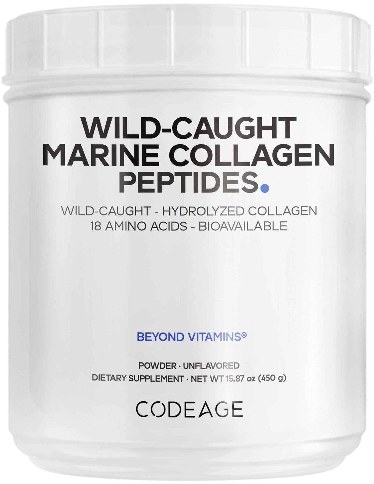 Codeage Marine Collagen Powder - Wild-Caught Hydrolyzed Fish Collagen Peptides - Type 1 & 3 Collagen Protein Supplement - Amino Acids for Skin, Hair, Nails - Paleo Friendly, Non-GMO, 15.87 Ounces