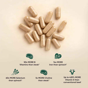 MORNING RISE Regeneratively Raised Beef Organs Capsules, Grass Fed & Pasture Raised, Gluten-Free, Non-GMO, 90 Count
