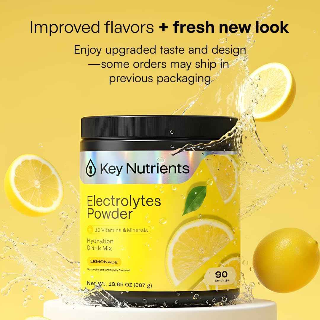 KEY NUTRIENTS Electrolytes Powder Bundle, Refreshing Lemonade 90 Servings Jar + Fresh Pink Lemonade 90 Servings Jar, Sugar Free Hydration Drink Mix with Vitamins & Minerals, No Calories