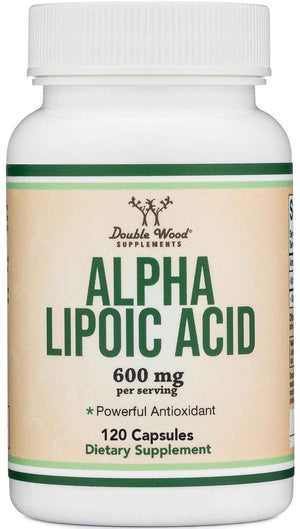 Alpha Lipoic Acid 600mg per Serving, 60 Capsules (Third Party Tested, Non-GMO, Gluten Free, Vegan Safe) Cellular Energy Support (ALA Supplement) by Double Wood