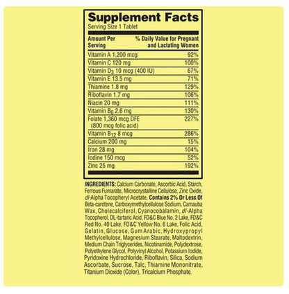 4 TOP CARE Prenatal Multivitamin/Multimineral for Pregnant and Nursing Women Dietary Supplement Tablets