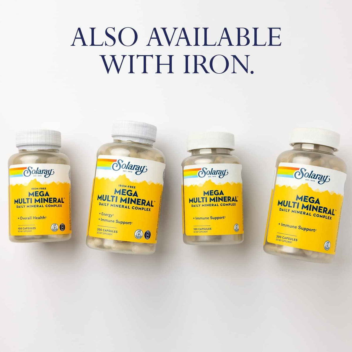 SOLARAY Mega Multi Mineral, Iron Free - Daily Mineral Supplement w/Trace Minerals, Electrolytes, Calcium, Magnesium, Zinc, Selenium, Boron -Cellular Energy, Immune Support, 60-Day Guarantee, 50 Serv SOLARAYBuy Supplements Australia