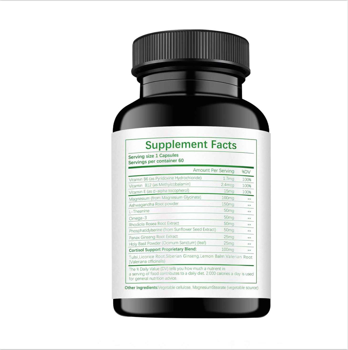 HABIZIYA Cortisol Support Supplement with Magnesium Glycinate, L-Theanine, Ashwagandha, Phosphatidylserine,Rhodiola Rosea 15-in-1 Hormone Balance for Women Men Mood, Focus, Sleep Support 60 Capsules