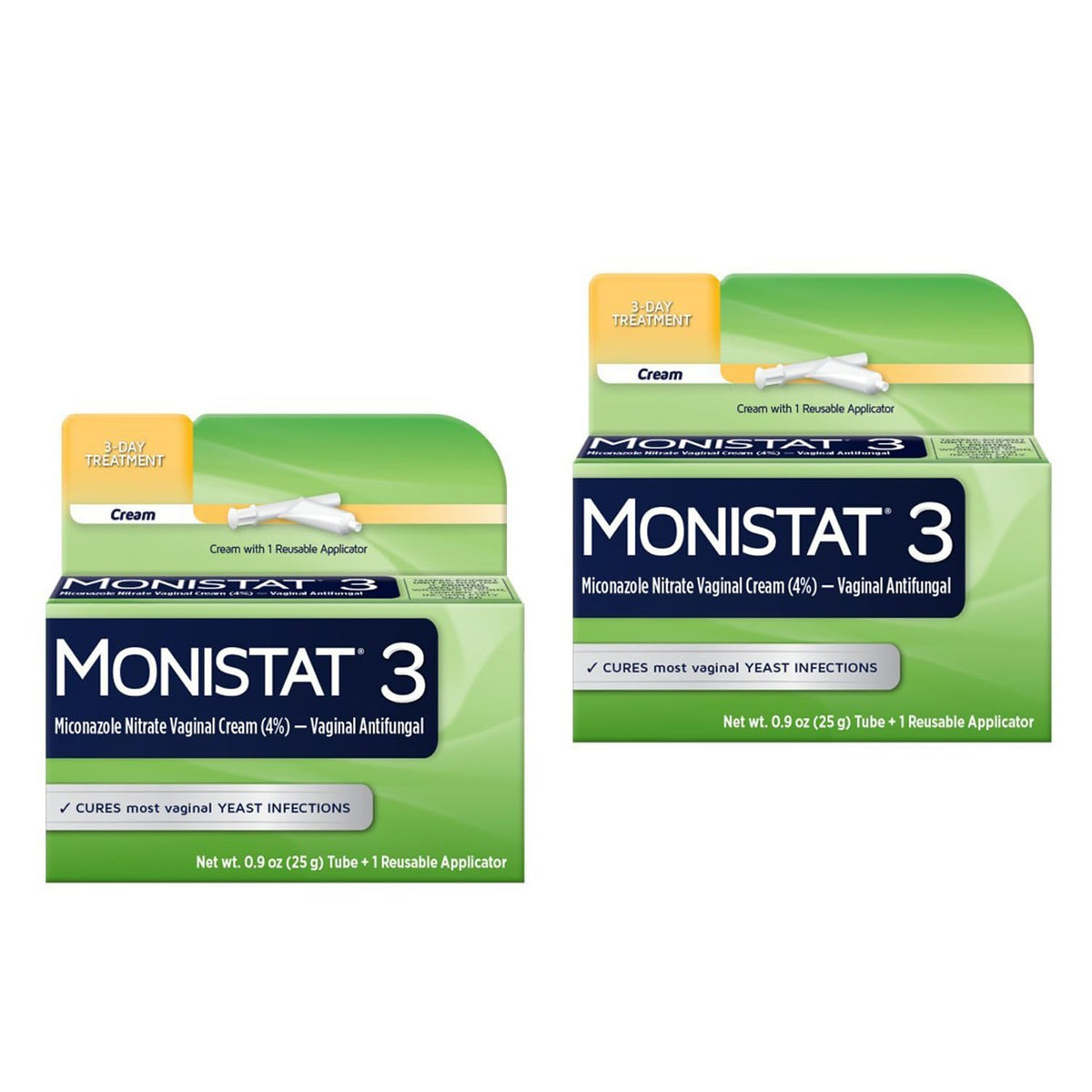 Monistat 3 Cream, 3-Day Treatment for Women: 1x Reusable Applicator & 1x 25g External Anti-Itch Cream Bundle (Pack of 2)