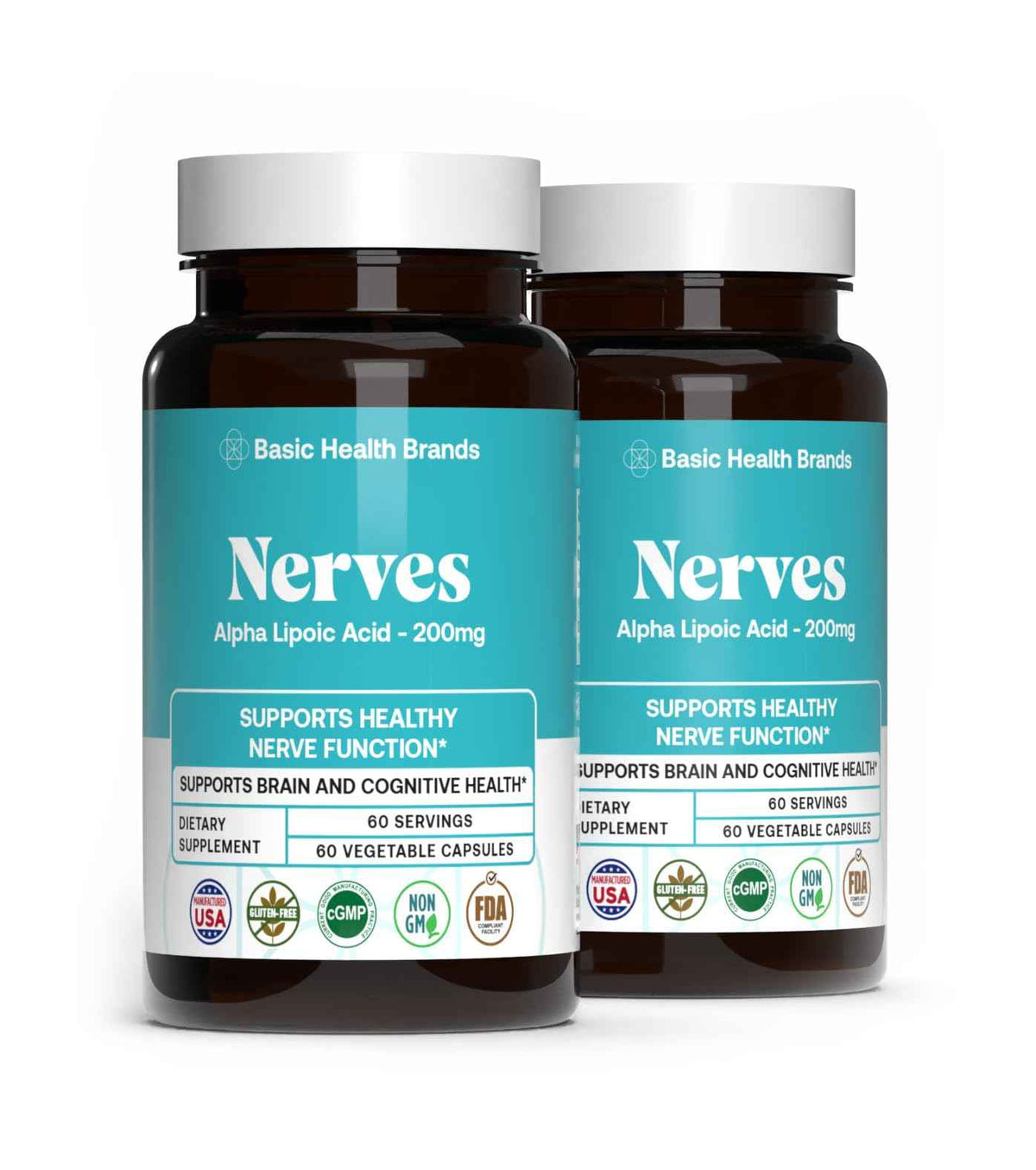 Basic Brands Nerves Alpha Lipoic Acid, 200 mg 1 Pack - Antioxidant, Immune Support, Eye Health Support, Heart Health Support, Nerve Health