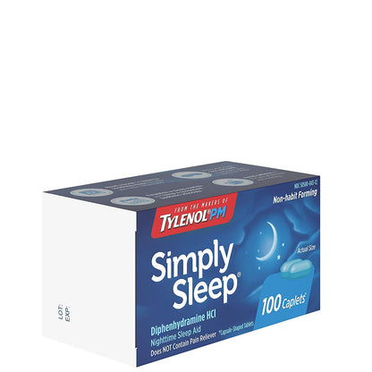Tylenol Simply Sleep Caplets, 25 mg Diphenhydramine HCl, 100 Count