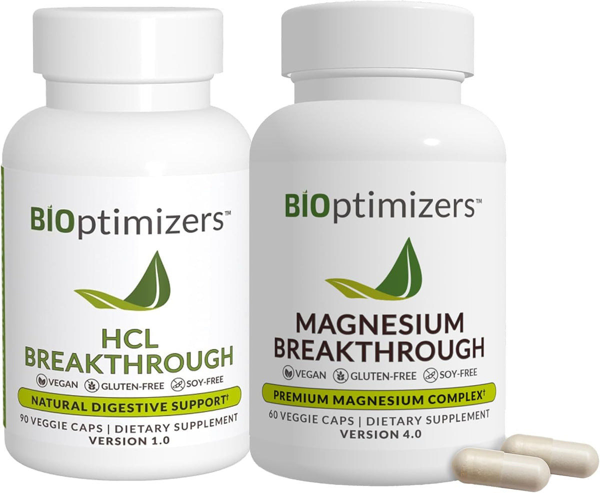 BiOptimizers - Magnesium Breakthrough (60 Capsules) and HCL Breakthrough (90 Capsules) Supplement Bundle