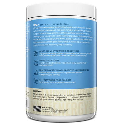 TrueFit Grass-Fed Whey Protein Powder + Fiber & Probiotics, Vanilla Shake - 25g Gut Healthy Protein with Fiber, Probiotics & Non-GMO Superfoods for Complete Meal Replacement Shake with Nothing Fake