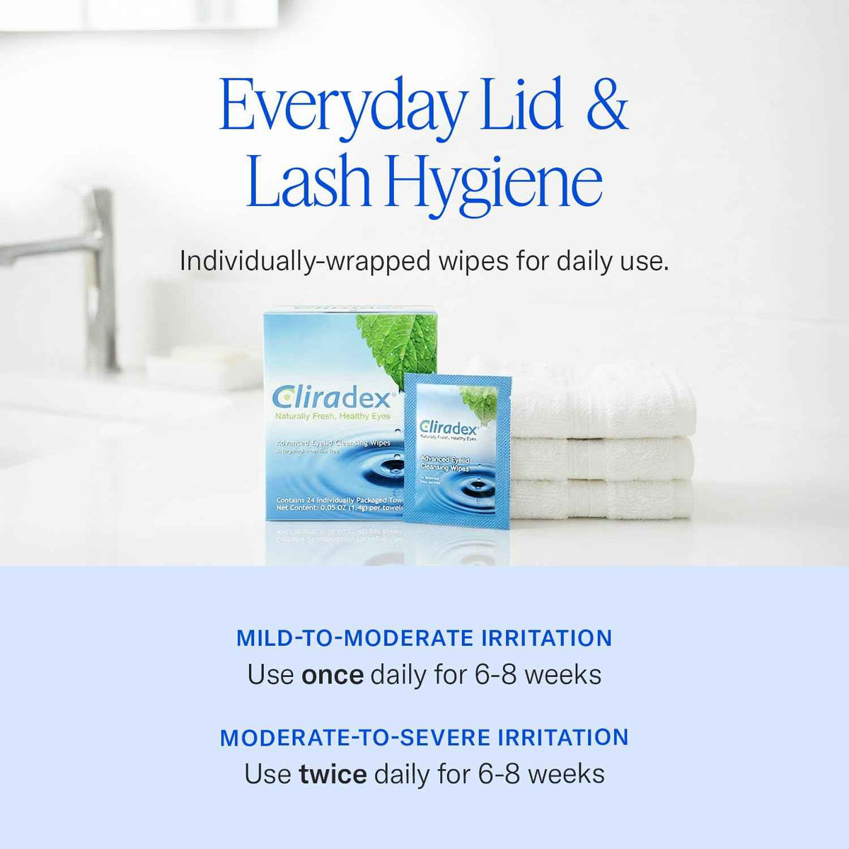 Cliradex Towelettes - Natural Face, Eyelash & Eyelid Cleanser - Wipes for Demodex, Blepharitis, Mgd and Red Irritated Eye Lid