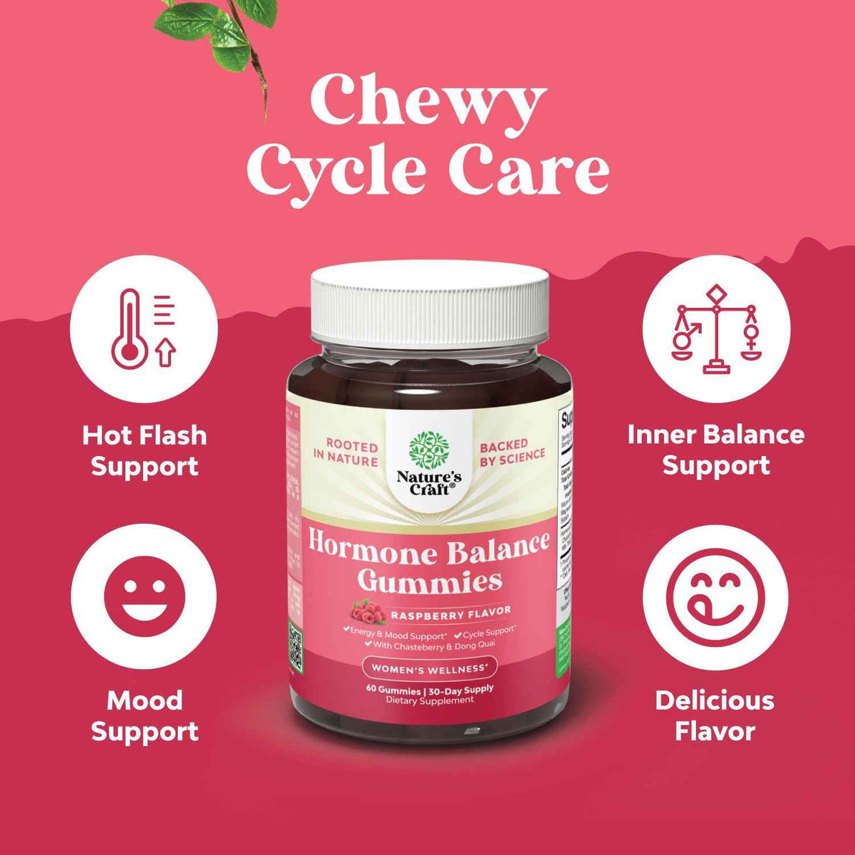 Hormone Balance for Women Gummies of All Ages - PMS Support Supplement for Women to Regulate Menstrual Cycle & Hormonal Balance Menopause & Mood Swings with Vitamin B6 & Dong Quai - 60 Chews
