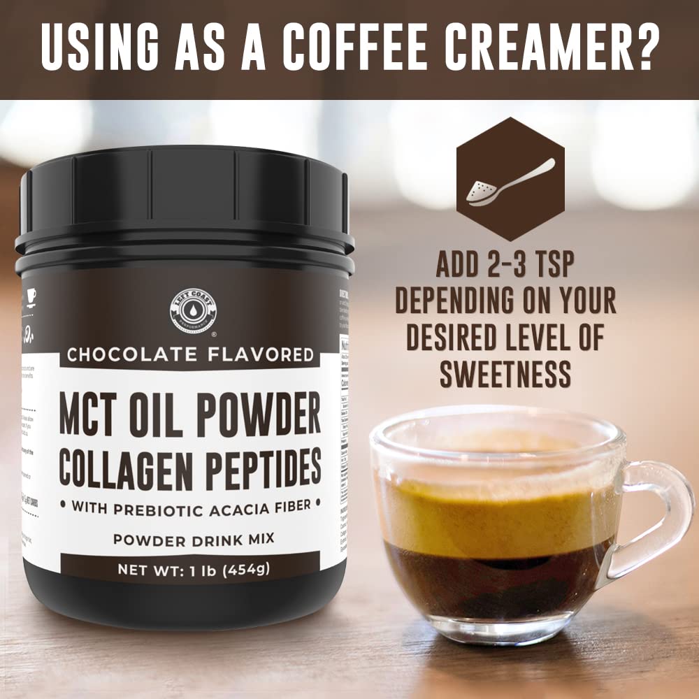 MCT Oil Powder with Acacia Fiber & Collagen Peptides, Chocolate, 16oz