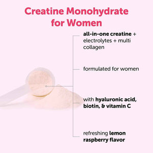 Micro Ingredients Creatine + Electrolytes + Multi Collagen for Women - 5,000mg Micronized Creatine Monohydrate Powder Complex - Creatine Hydration Drink Mix - Lemon Raspberry - Sugar-Free, Non-GMO