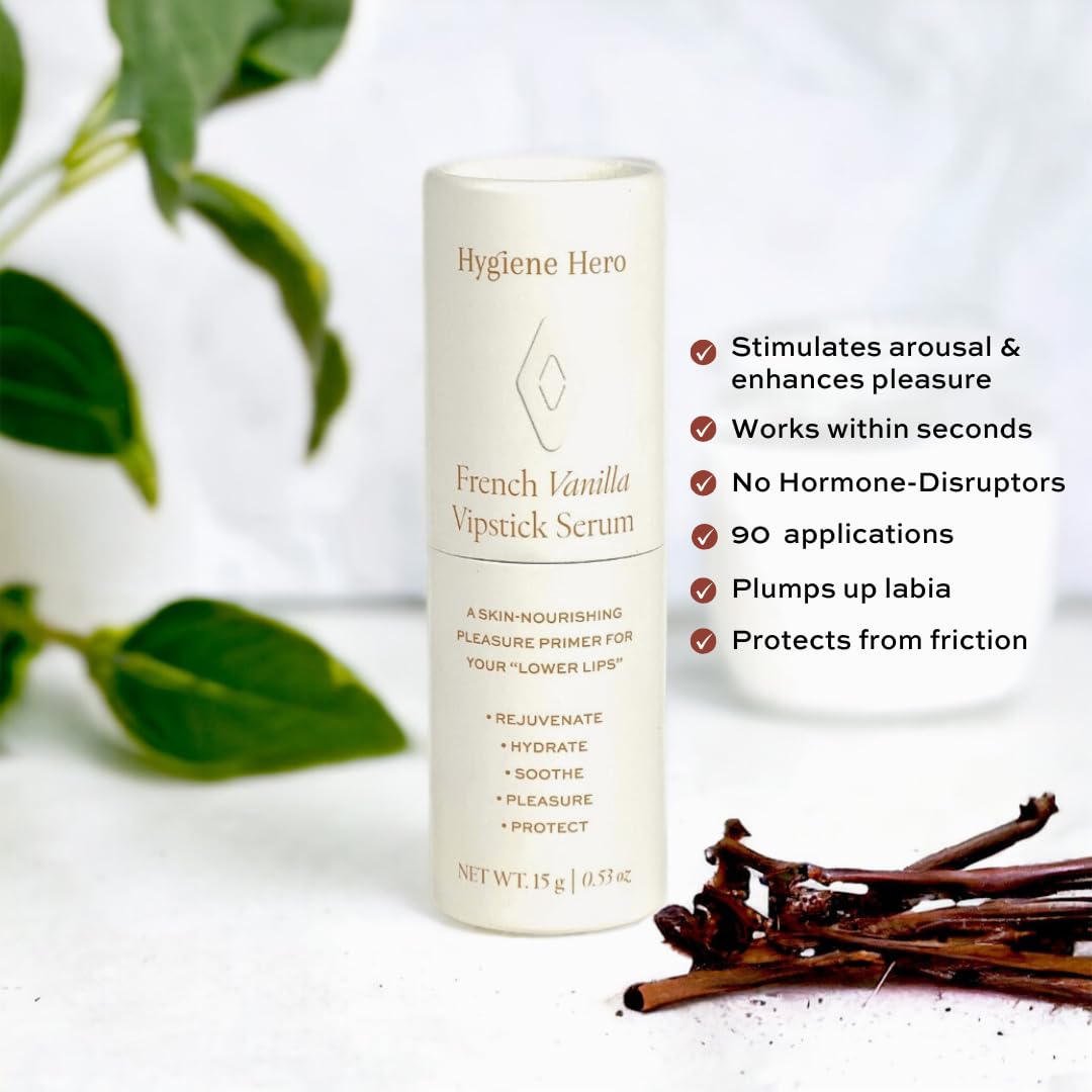 Hygiene Hero Vipstick Sexual Enhancer for Women | Intimate Grooming and Daily Soothing Serum for Vulva | Soothe, Hydrate and Protect Your Labia, French Vanilla, 0.53oz