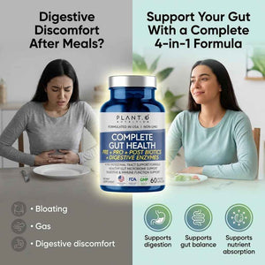 4-in-1 Gut Health Support - Prebiotics + Probiotics + Postbiotics + Digestive Enzymes for Women and Men - DE111 Spore Probiotic for Digestive Support & Bloating - Non-GMO - 60 Veggie Capsules
