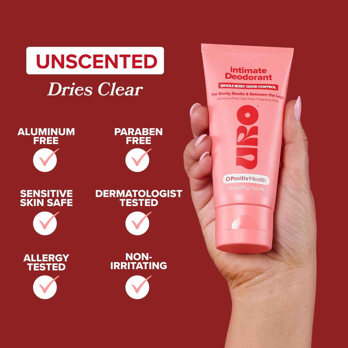 URO Intimate Deodorant - Aluminum Free, Odor & Chafing Control - 3 Oz