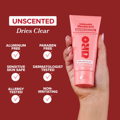 URO Intimate Deodorant - Aluminum Free, Odor & Chafing Control - 3 Oz