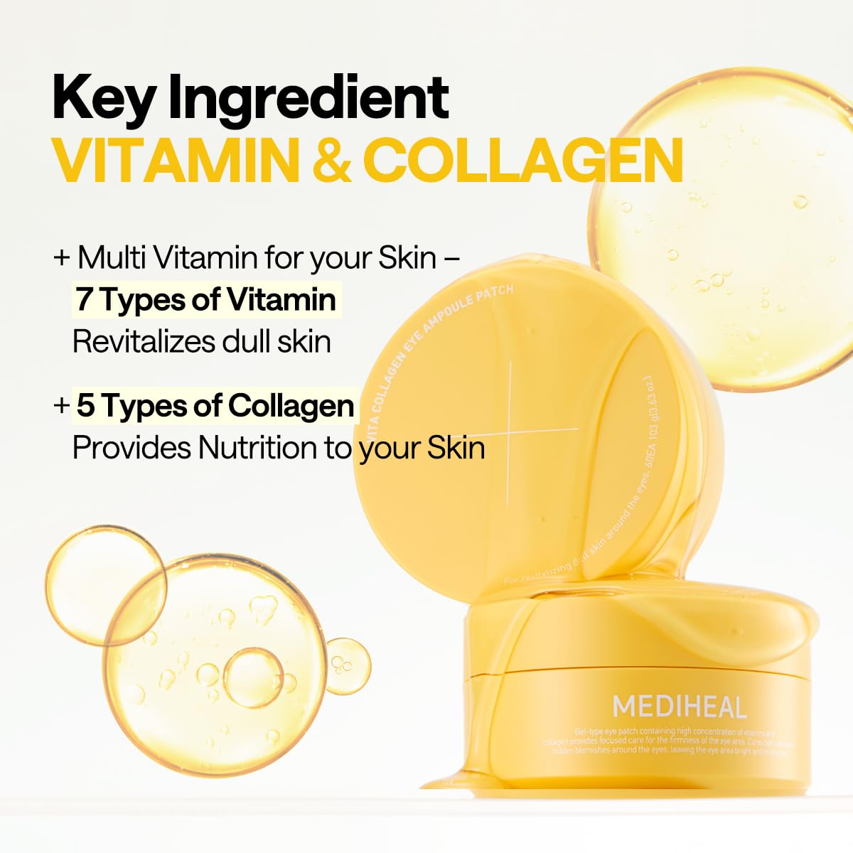 Mediheal Vita Collagen Eye Ampoule Patch (60 Patches) - Korean Hydrogel Pads with 7 Vitamins & 5 Micro Collagen for Brightening