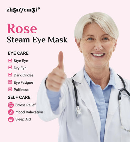 ZHENYEMEI Rose Heated Eye Mask - Self-Heating Warm Compress for Dry Eyes, Puffiness & Dark Circles - Relaxing Rose Scent (18 Packs)