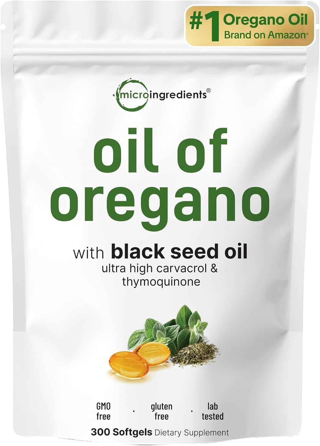 Micro Ingredients Oil of Oregano Softgels & Pure Triple Magnesium Complex 400mg Capsules - 2 Pack Bundle - 4X Strength Thymoquinone with Black Seed - Glycinate, Malate, & Taurate Forms