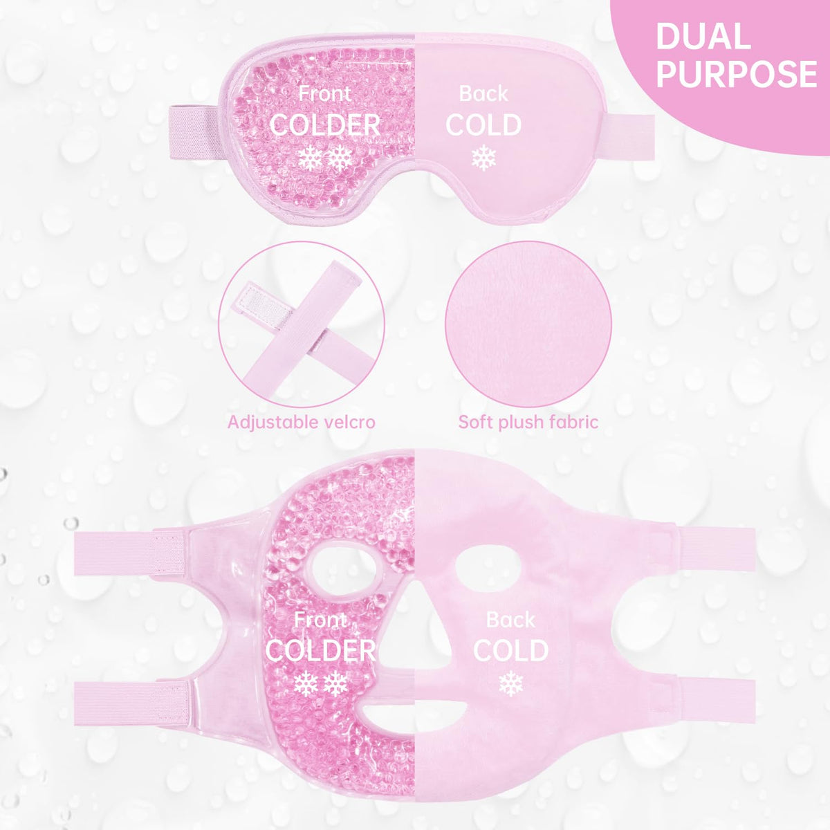 ZNÖCUETÖD 2-Piece Face & Eye Ice Mask Set (Pink) – Dual Hot & Cold Gel Packs for Puffiness, Dark Circles, Migraine Relief & Post-Surgery Swelling