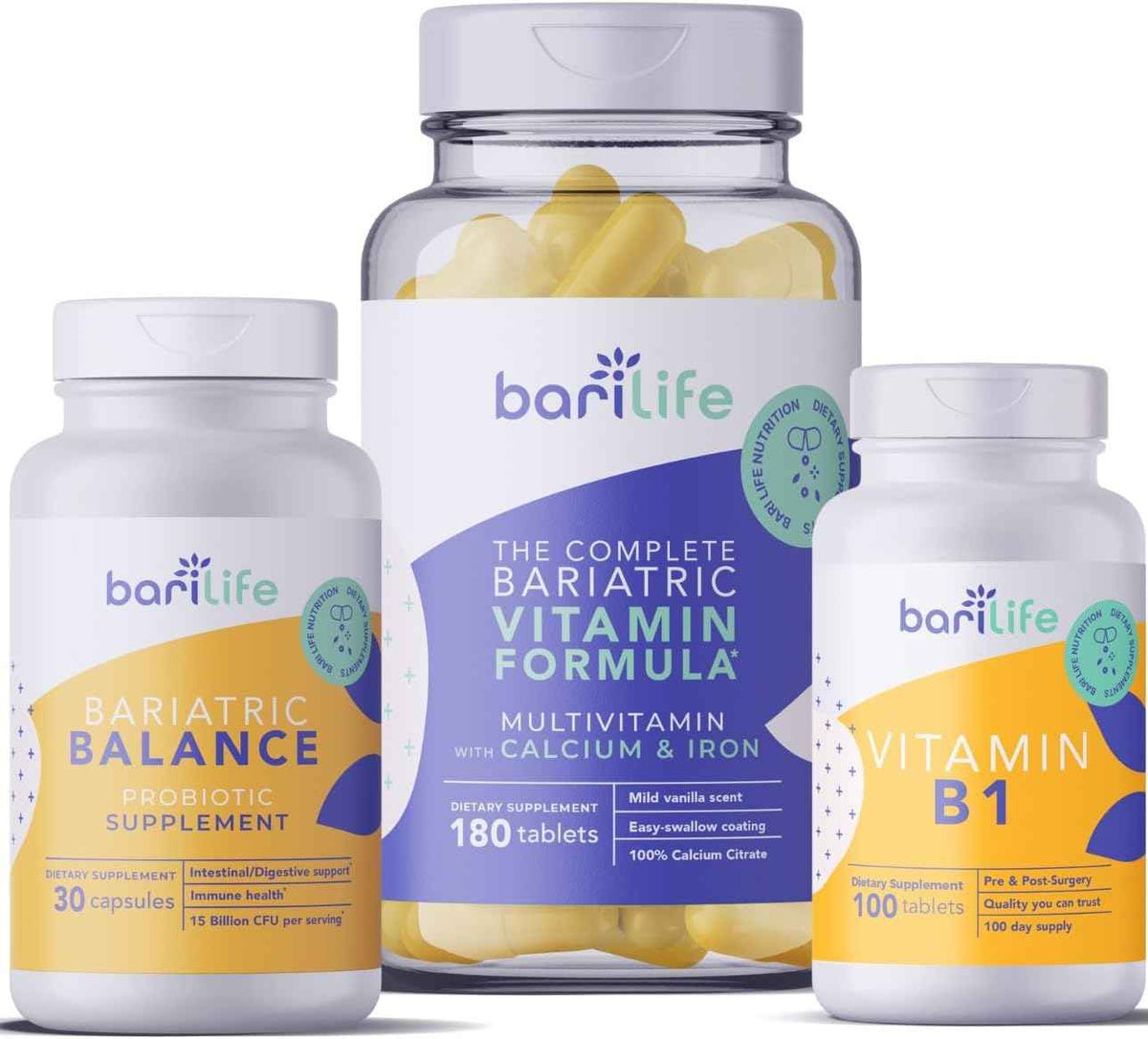 Bari Life Complete Bariatric Vitamin Formula Tablets and Bariatric Balance - Probiotic Supplement and Vitamin B1