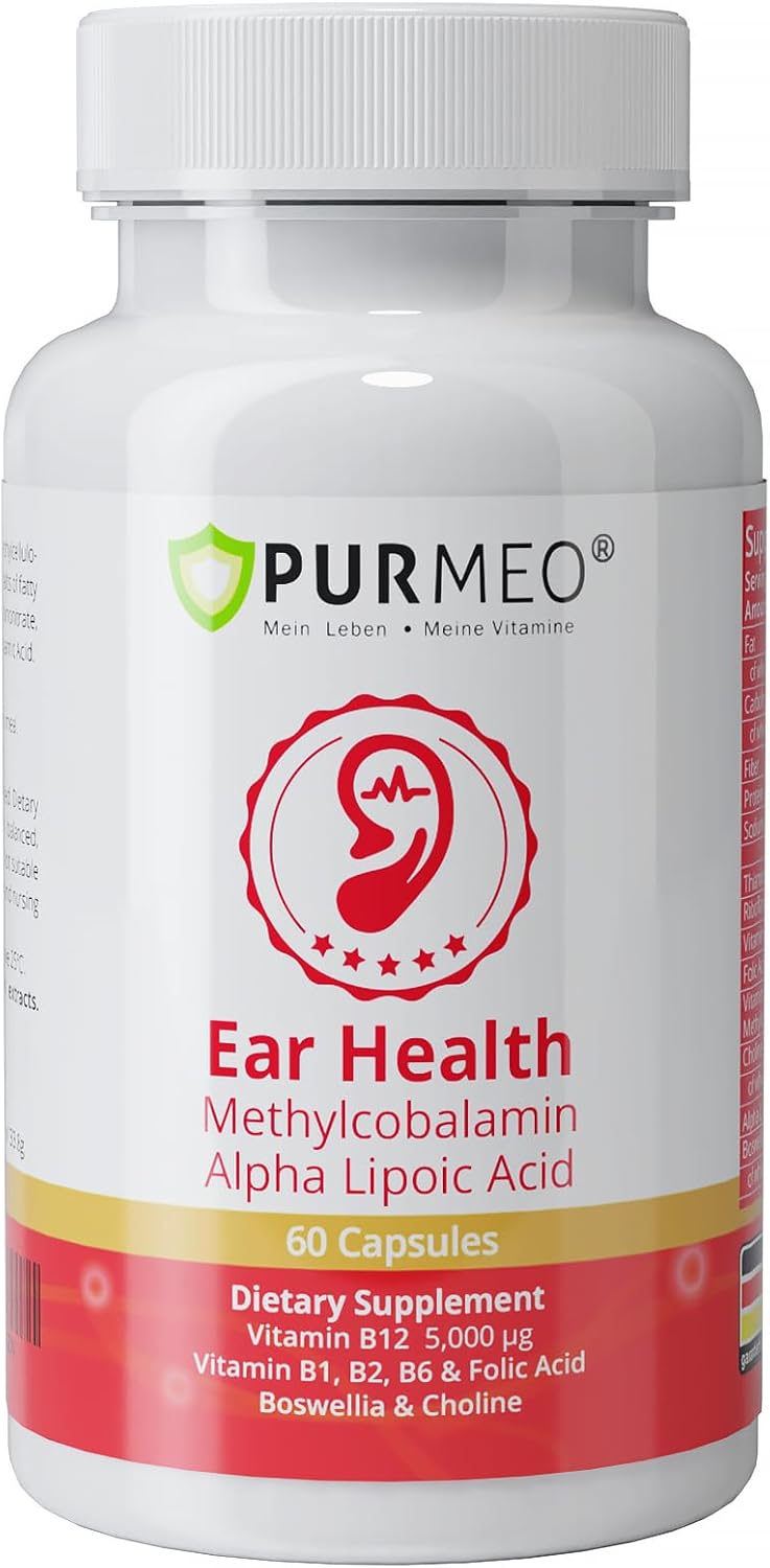 Tinnitus Relief Supplement for Ringing Ears, Ear Noise and Auditory Comfort - Traceable German Pharmaceutical-Grade, Alpha Lipoic Acid, B12 Methylcobalamin 5000mcg, Boswellia, 1 Per Day, 60 Days Supply