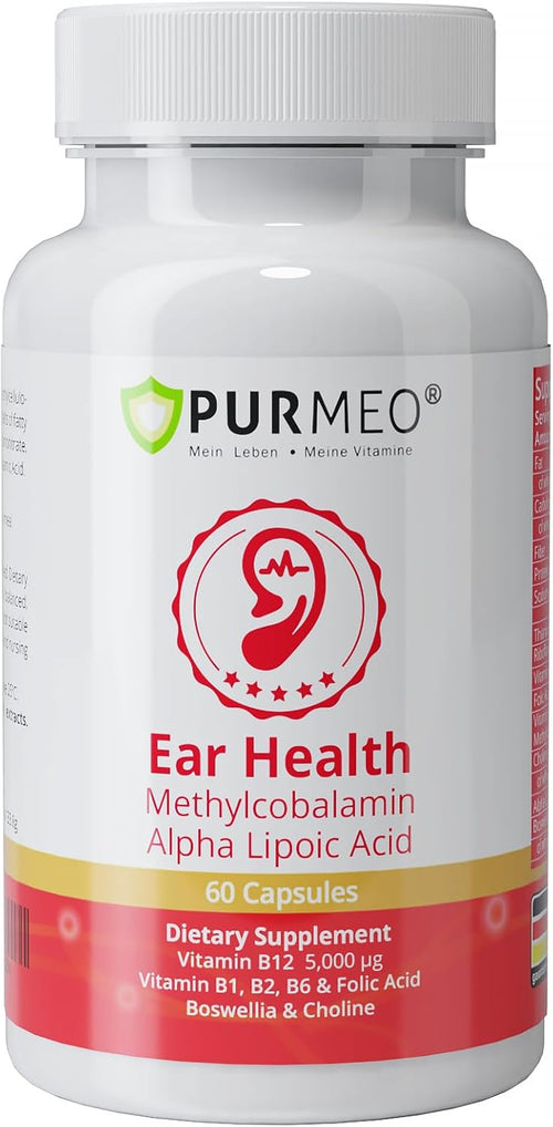Tinnitus Relief Supplement for Ringing Ears, Ear Noise and Auditory Comfort - Traceable German Pharmaceutical-Grade, Alpha Lipoic Acid, B12 Methylcobalamin 5000mcg, Boswellia, 1 Per Day, 60 Days Supply