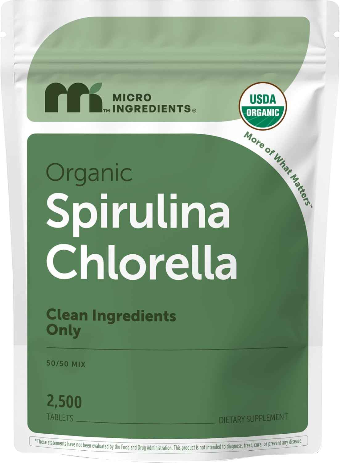 Micro Ingredients Organic Spirulina Chlorella Mini Tablets, 2,500 Tablets (8 Month Supply) - 50/50 Algae Blend - No Fillers, Non-GMO