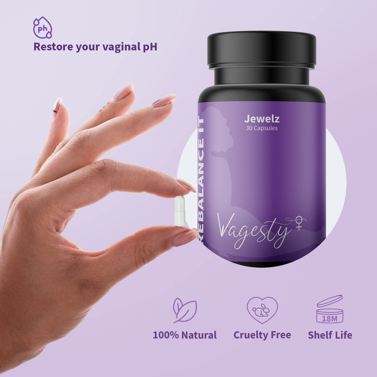 Vagesty Jewelz boric Acid Vaginal Suppositories, 100% Pure boric Acid, rebalance Vaginal pH