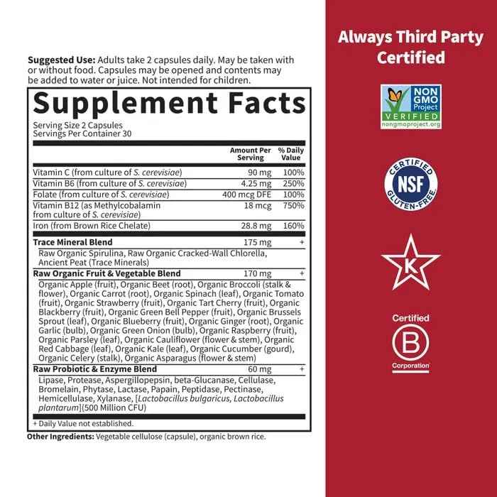 Garden of Life Vitamin Code Healthy Blood - Iron Supplement for Women, 60 Vegan Capsules, with Vitamins B, C, Trace Minerals