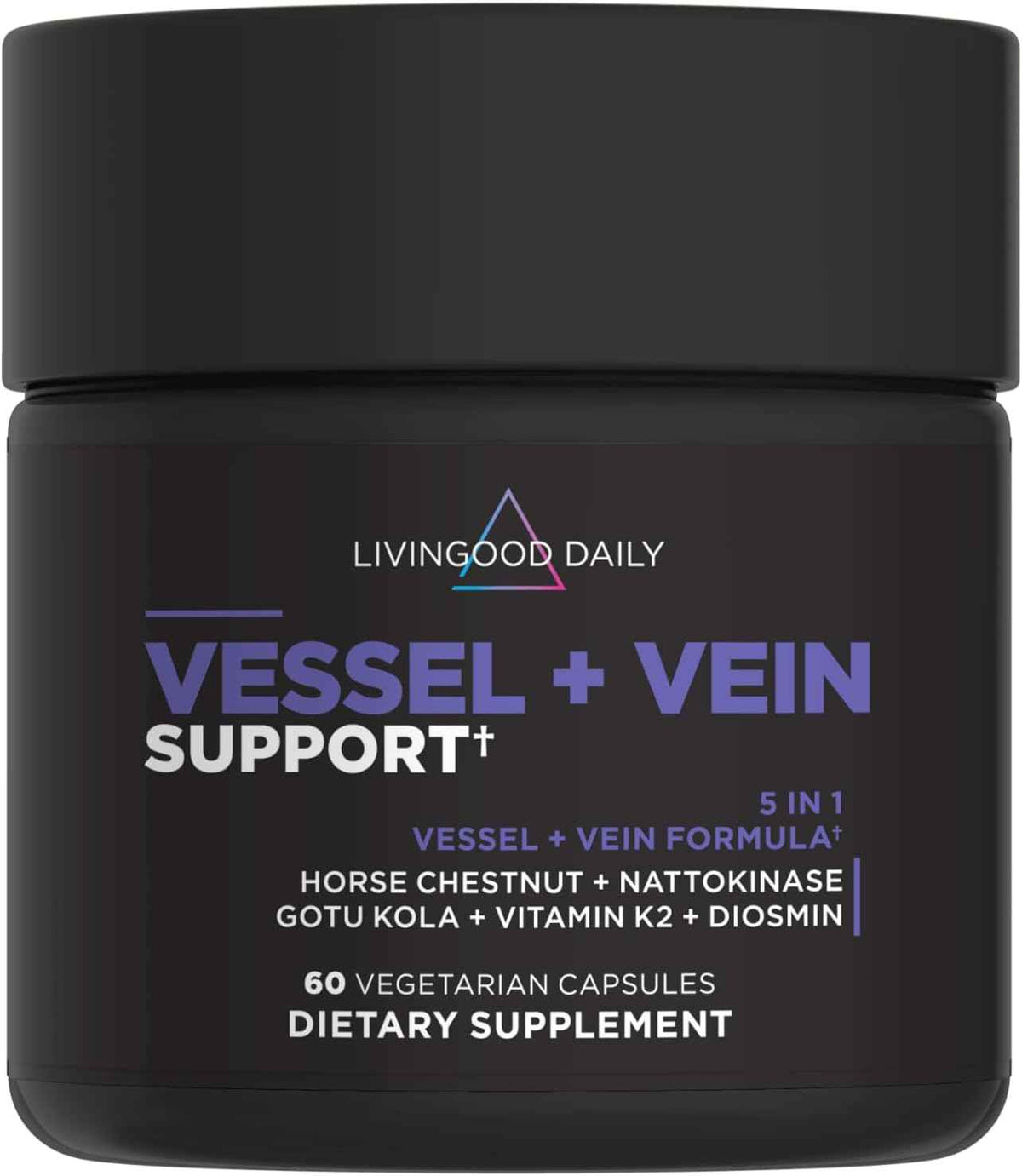 Livingood Daily Vessel & Vein Support, Circulation & Vein Support Supplement with Diosmin, Horse Chestnut, Nattokinase, Gotu Kola & Vitamin K2, Vascular & Vein Health Formula, Gluten Free, 60 Capsules