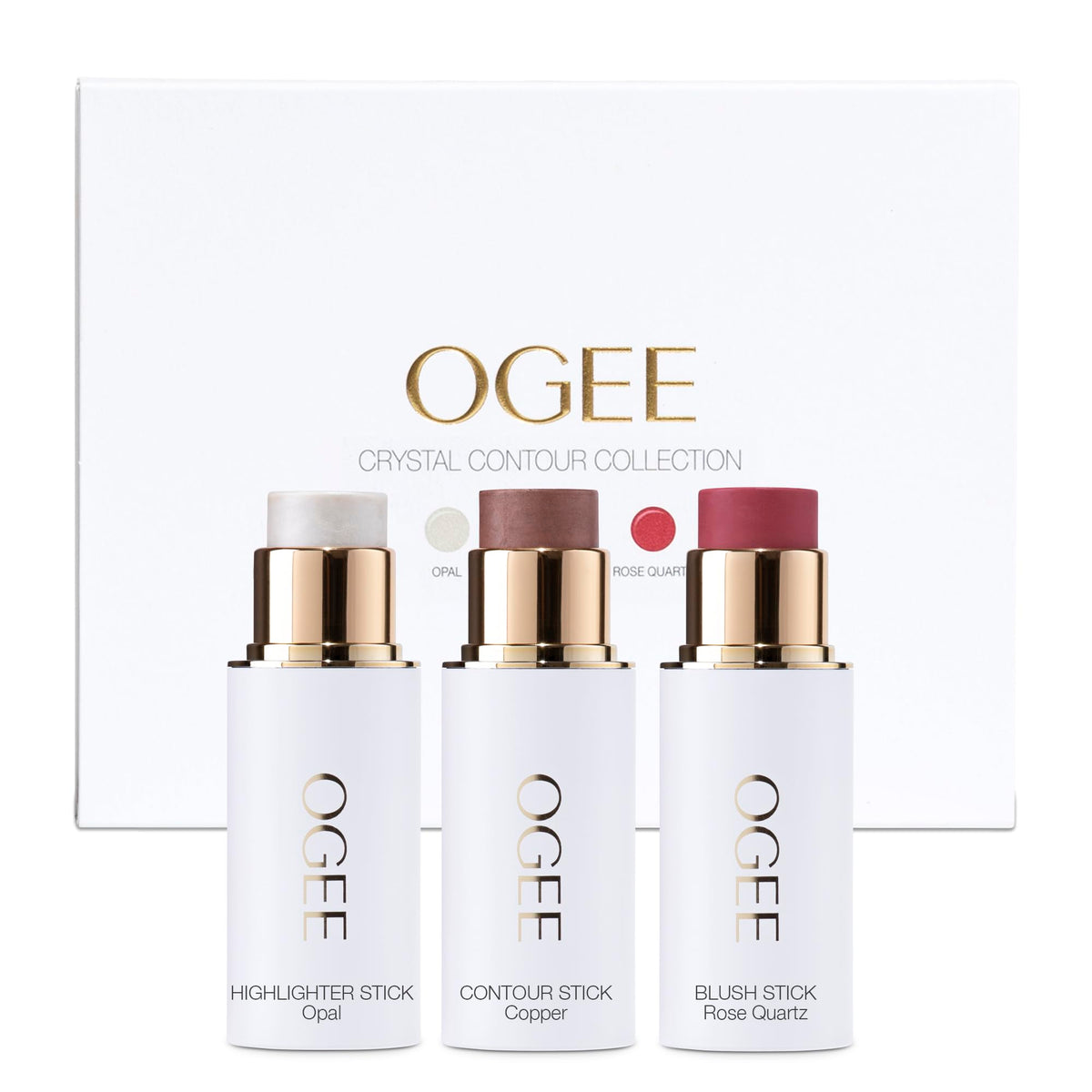 supplement products​Ogee Face Stick Crystal Collection Trio - Contour Stick Makeup Collection - Certified Organic Contour Palette - Includes Bronzer Stick, Blush Stick & Highlighter Stick - JerryCherryUSA