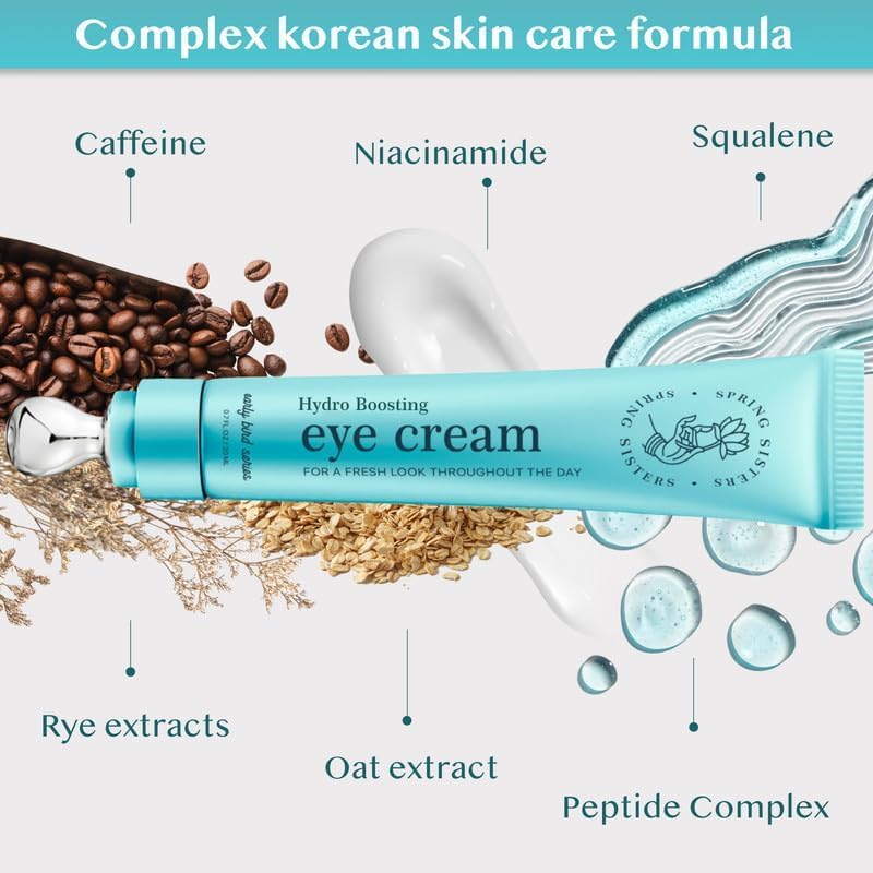 Caffeine Eye Cream for Dark Circles & Puffiness (15ml) – Anti-Aging Brightener with Niacinamide, Squalane & Peptide Complex | Cooling Zinc Roller Applicator