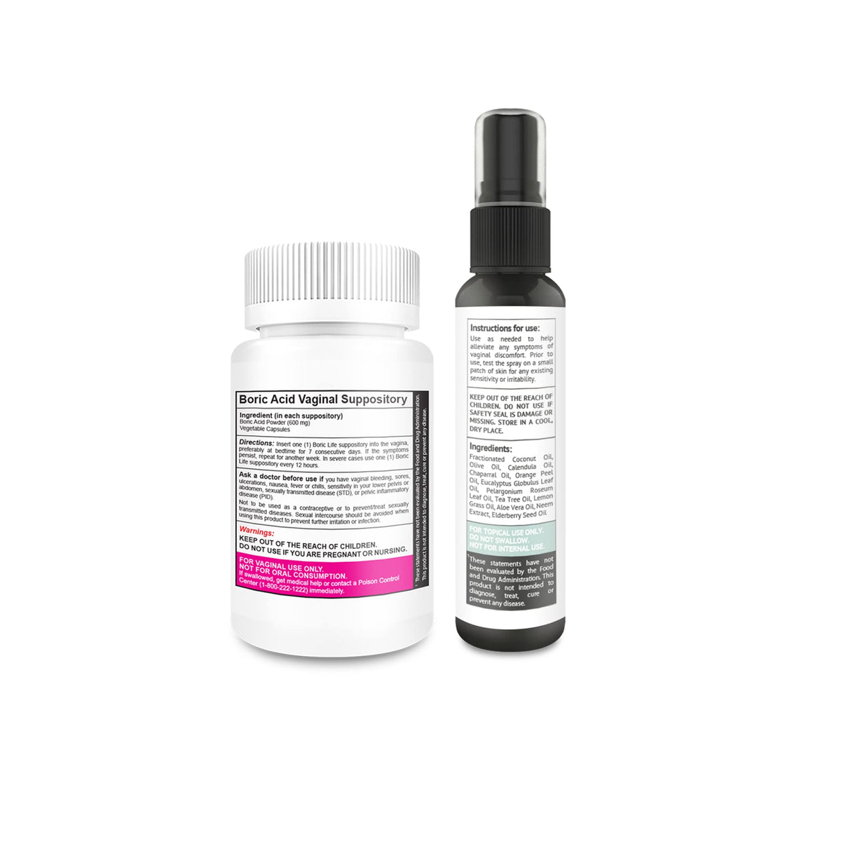 NutraBlast Boric Acid Vaginal Suppositories 600mg (30 Count) w/Intimist Essential Oils Blend Spray (2 fl oz)