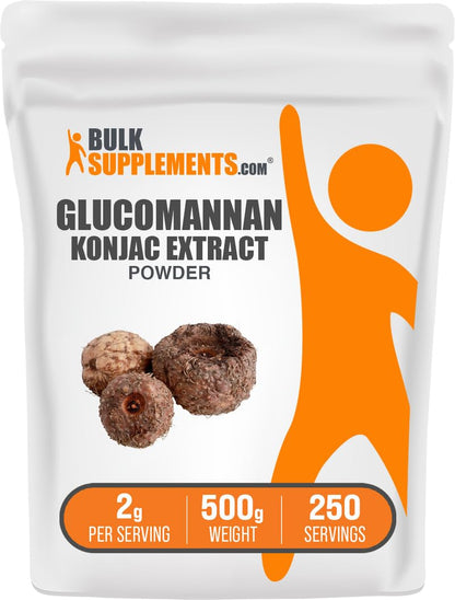 BulkSupplements.com Glucomannan Powder - from Konjac Root Extract Powder, Glucomannan Supplements - Gluten Free, 2g per Serving, 500g (1.1 lbs) (Pack of 1)