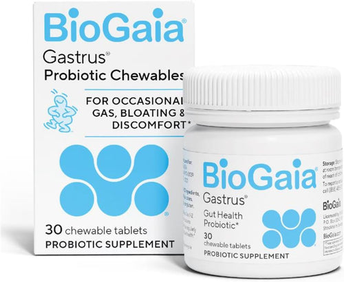 BioGaia Gastrus L reuteri Probiotic - 35 Years of Clinical Gut Research - L reuteri 6475 + 17938 Probiotics - Ease Gut Discomfort, Gas & Bloating - Promotes a Healthy Gut & Microbiome - 30 Chewables